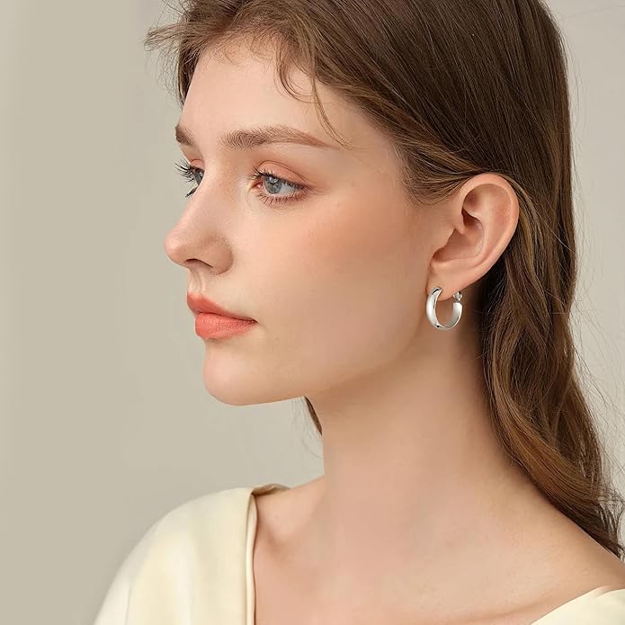 Gacimy 14K Gold Plated Hoop Earrings for Women, 14k Real Gold Plated with 925 Sterling Silver Post, Hypoallergenic Lightweight Thick Hoops Earrings for Women Trendy