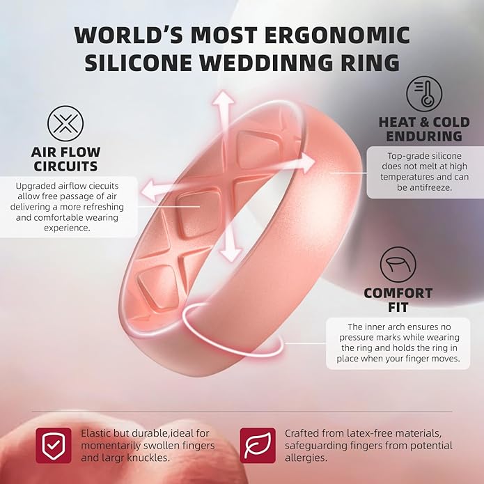 Egnaro Women's Bridal Rings Sets, 6mm Wide, 2mm Thick, Silicone Wedding Rubber Band with Half Size, Inner Arc Ergonomic Breathable Design