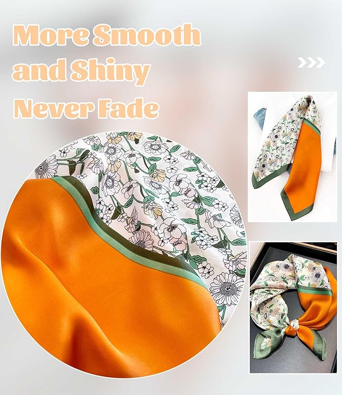 kcctoo 27.5" Mulberry Silk Feeling Head Scarf Women's Fashion Square Neck Satin Scarfs for Bag Hair Scarves Gift