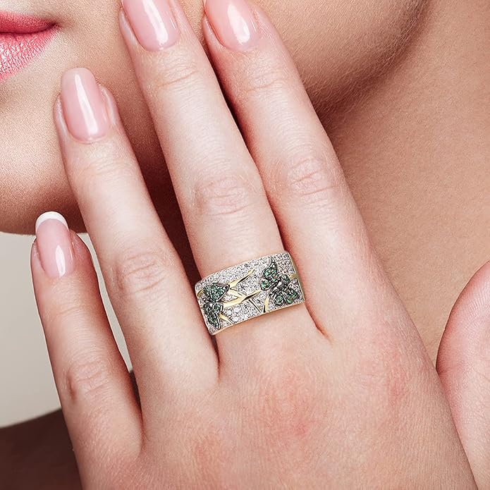 Santuzza 14K Gold Plated Dragonfly Ring Cubic Zirconia 925 Sterling Silver Butterfly Ring