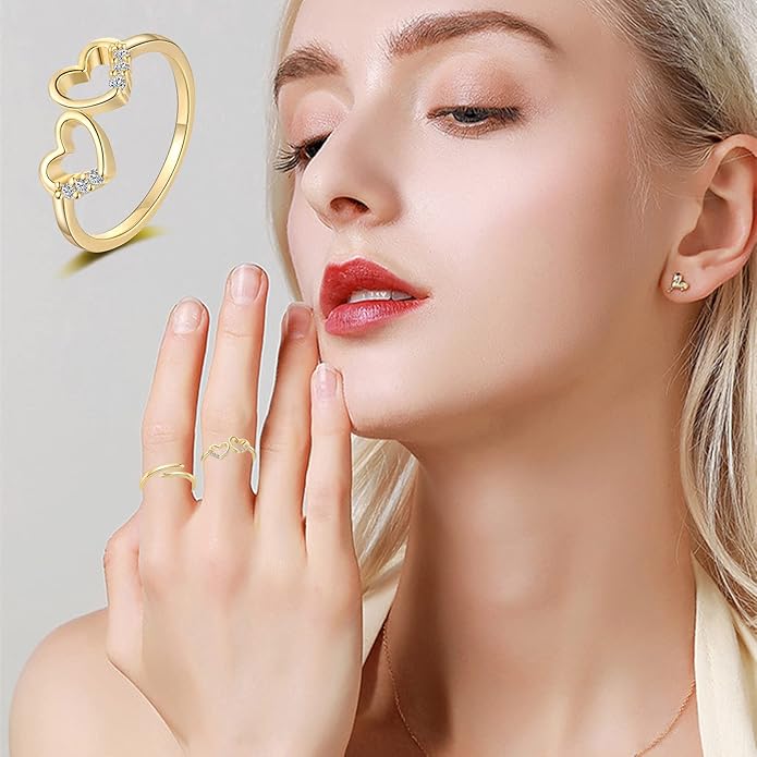 Honsny 14K Gold Plated Stacking Rings Set for Women, Stackable Knuckle Thumb Rings Thin Dainty Silver Rings for Women Wedding Eternity Band Simple Rose Gold Ring Size 4-11
