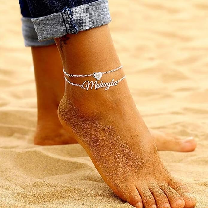 Yofair Ankle Bracelets for Women 18K Gold Plated Custom Gold Name Anklet Personalized Dainty Anklet Bracelet Summer Beach Jewelry for Women