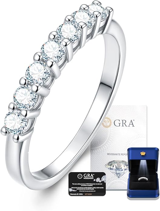 Moissanite Wedding Band Wedding Rings for Women D Color VVS1 Clarity, 925 Sterling Silver with 18K White Gold Plated Engagement Ring Anniversary Band Ideal Gift for Women Size 5~10