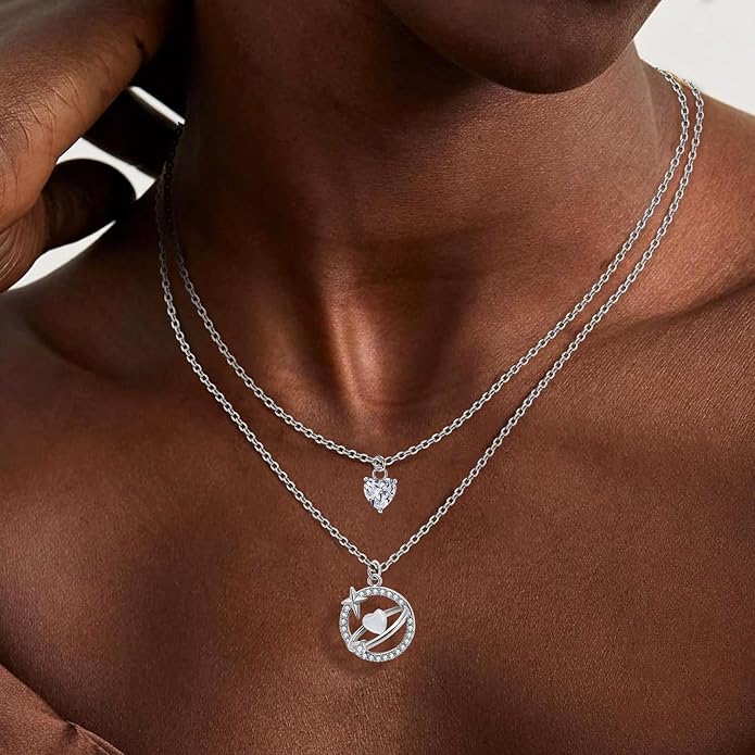Copper Alloy 14K Gold Plated | 14K Platinum Plated Necklace for Women Double Layer Pendant Necklace Fashionable Multi-Layer Jewelry