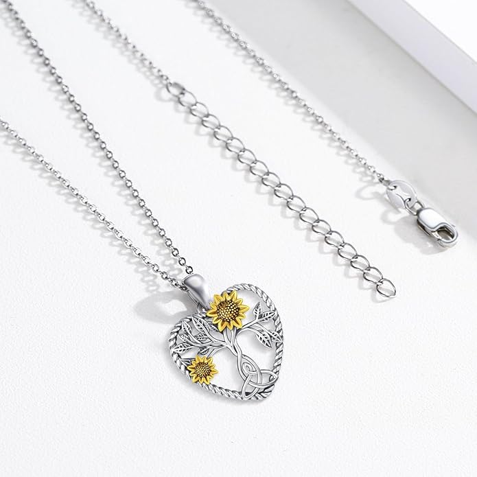 CHENGHONG Sunflower Necklace 925 Sterling Silver Tree of Life Necklace Daisy/Rose/Sunflower Pendant Necklace Sunflower Jewelry Gifts for Women Mom