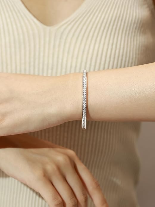 Moissanite Bangle Classic Tennis Bracelet Fine Jewelry D Color VVS1 Round Moissanite Birthday Mothers Day Gift for Women, Length 7.1 Inch Width 3mm