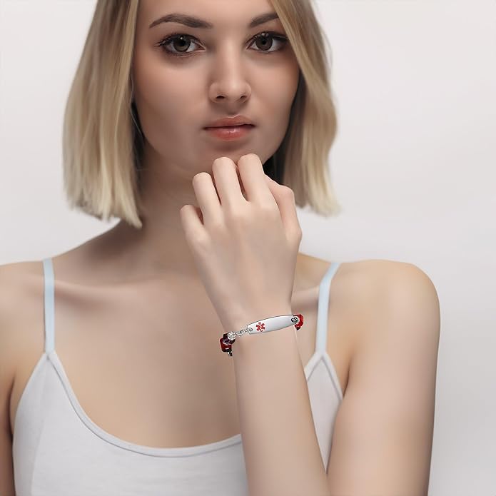 mnmoom 7.5 inch interchangeable Medical id bracelets for Women beads Medical alert bracelets with customize engraving