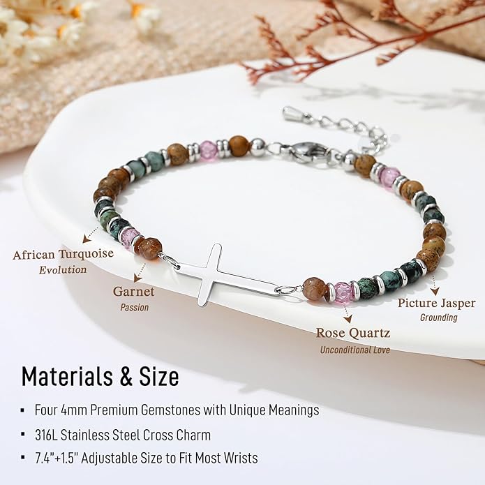 TONY & SANDY Christian Cross Bracelet for Women, Stocking Stuffers for Women, Confirmation Baptism Easter Gifts, Unique Gift for Friends Daughter Mom Sister in Christ on Birthday Christmas