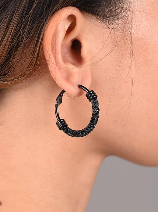 PROSTEEL 30/40/60/80/100mm Chunky Hoop Earrings For Women Gold Plated/Black Stainless Steel Hoops Earrings Statement Jewelry