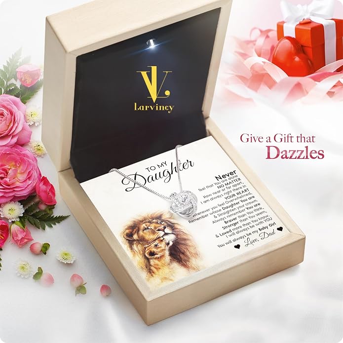 Larvincy To My Daughter Necklace From Dad With Heartfelt Message & Elegant Box, Gifts For Daughter From Father, Beautiful Jewelry Gift From Love Daddy On Graduation, Birthday, Wedding, Christmas
