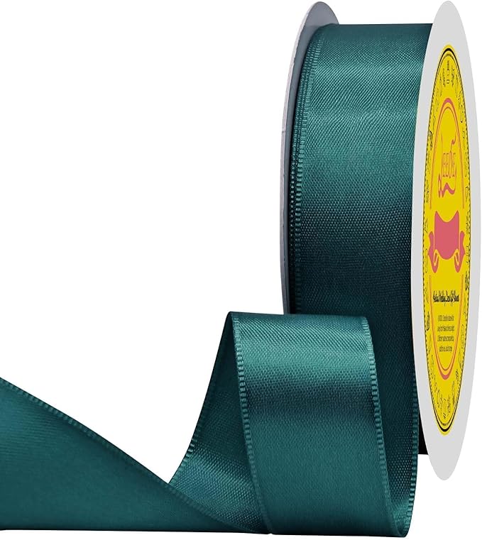 LEEQE Teal Double Face Satin Ribbon 1 inch X 50 Yards Spool Bright Colors Very Suitable for Weddings Gift Package Wrapping Dancer Wand Sewing Party Hair Bow Invitation Decorations and More