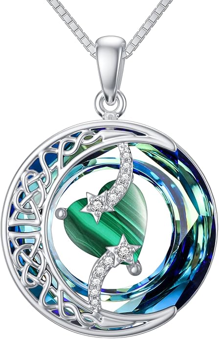 TOUPOP Christmas Gifts Birthstone Necklace 925 Sterling Silver Moon and Star Pendant with Blue Crystal Celtic Moon Jewelry Birthday Gifts for Women Mom Wife Her Daughter