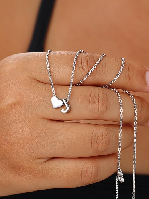 ChicSilver 925 Sterling Silver Heart Initial Necklaces for Women -Dainty Personalized Heart Pendant Letter Alphabet Necklace for Women