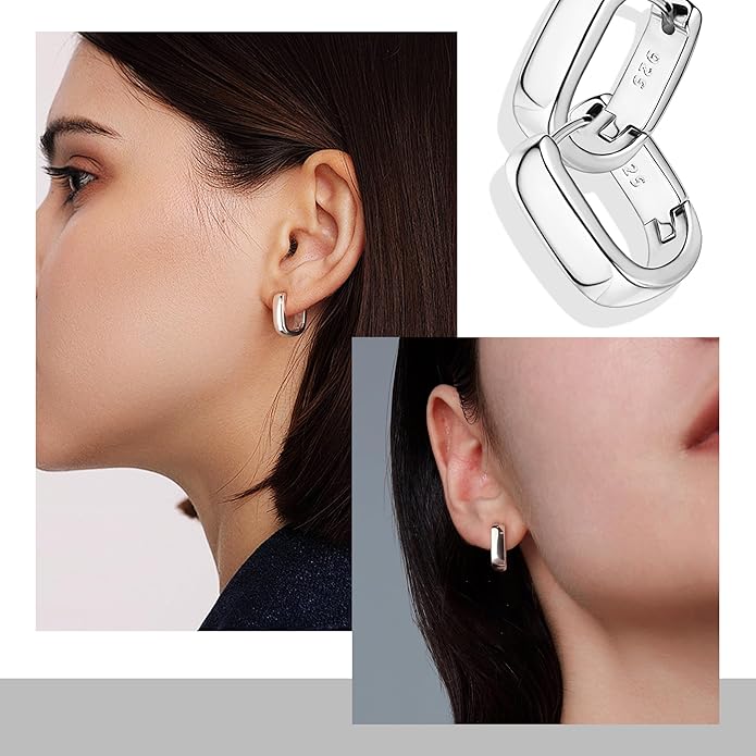925 Sterling Silver Earrings Small Chunky Silver Earrings for Women Trendy Small Hoop Earrings Silver Hypoallergenic Earrings Small Thick Huggie Hoops Earrings for Jewelry Gifts