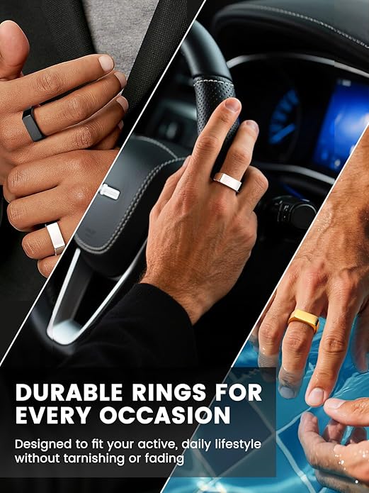 Bestyle Stainless Steel Signet Ring for Men Women in Gold/Black/Silver/Vintage Gray Tone, Chunky Thick Heavy Dome Band Ring Cool Finger Ring, Gift for Dad Husband, Size 7-14 Customizable