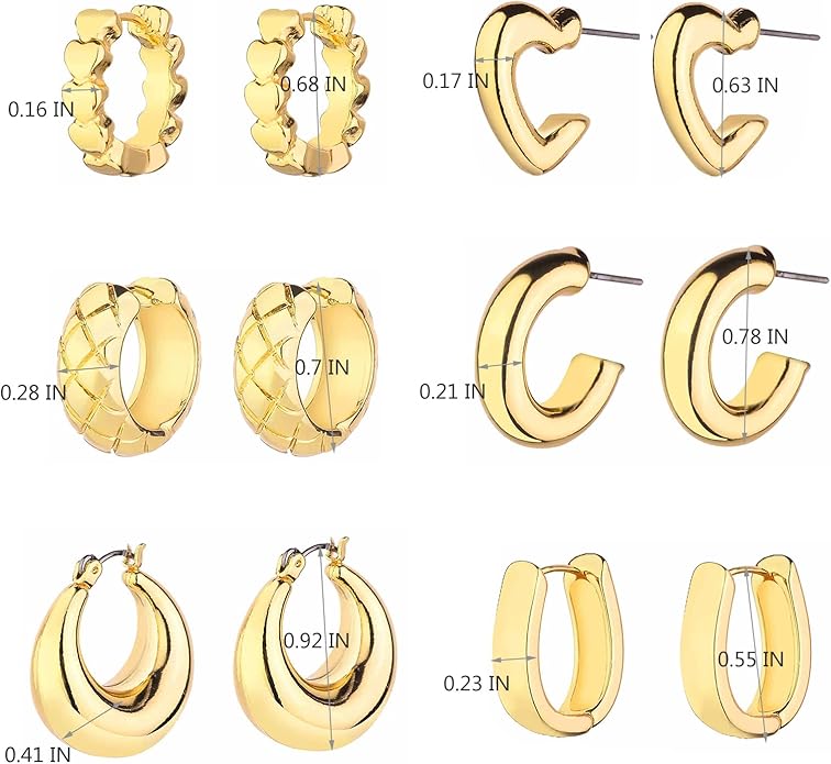 Wgoud Chunky Hoop Earrings Set 14K Gold Plated Hoop Earrings for Women Hypoallergenic, Thick Twisted Huggie Hoops Earring Set