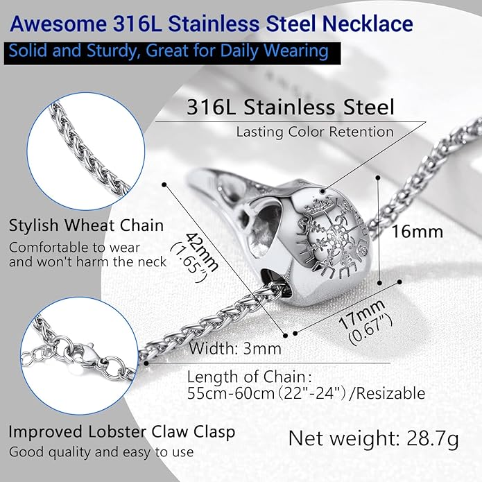 PROSTEEL Norse Viking Jewelry for Men Women, Vintage Thor Hammer/Thor Axe/Raven/Odin Necklace, 316L Stainless Steel Pendant Chain, Come with Box