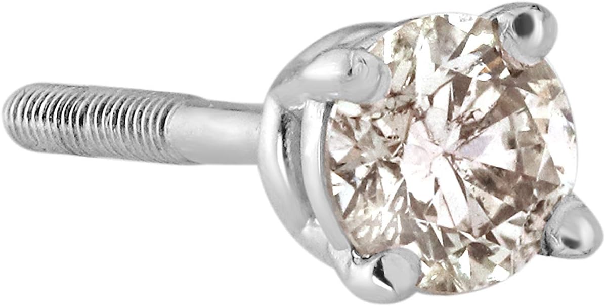 18k Gold Round SINGLE Diamond Stud Earring (0.08ct, Good, I2-I3) 4-Prong Basket set with Screw-back Diamond Wish