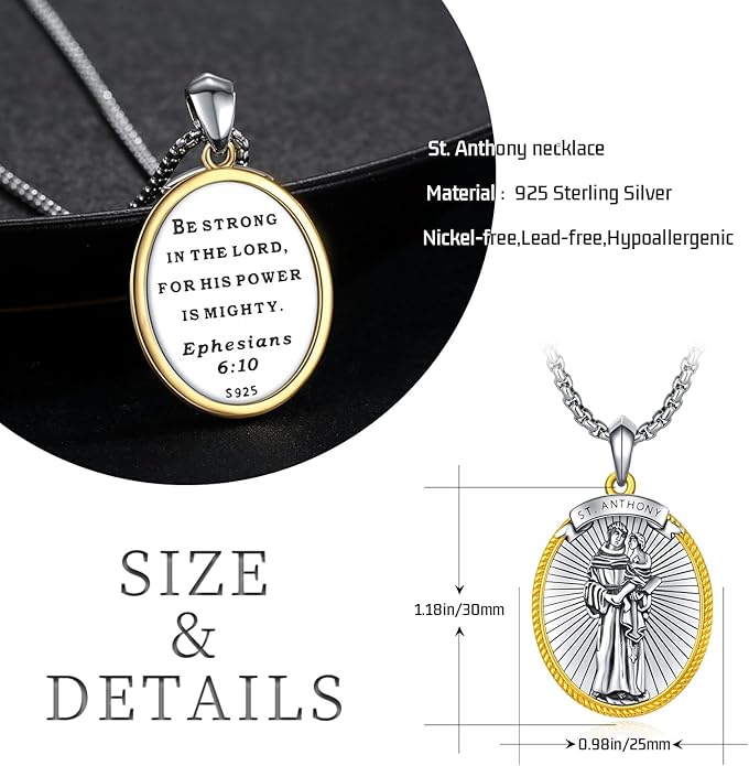Taioiat Saint Necklace 925 Sterling Silver St Necklace Amulet Pendant Jewelry Religious Gift for Men Women