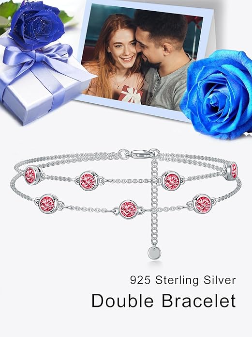 Dorunmo Birthstone Anklet Bracelets for Women 925 Sterling Silver Birthday Mother's Day Jewelry Gifts for Wife Mother Her