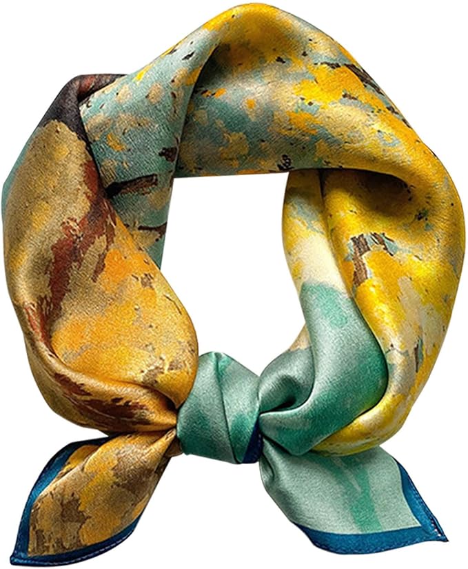 kcctoo 27.5" Mulberry Silk Feeling Head Scarf Women's Fashion Square Neck Satin Scarfs for Bag Hair Scarves Gift