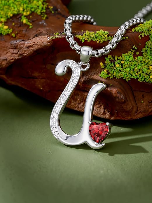 Christmas Gifts for Women Alphabet A to Z Initial Birthstone Pendant Necklaces for Women - 18k White Gold Plated Personalized Name Jewelry Valentine Mothers Day Birthday Gifts for Women Her Girlfriend