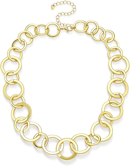 Chunky Gold Necklace for Women: 14k Gold Plated Loop Chain Link Statement Choker Necklace for Women - Chunky Fashion Pendant Jewelry