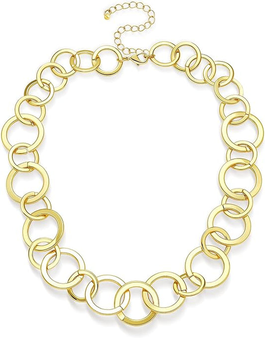 Chunky Gold Necklace for Women: 14k Gold Plated Loop Chain Link Statement Choker Necklace for Women - Chunky Fashion Pendant Jewelry