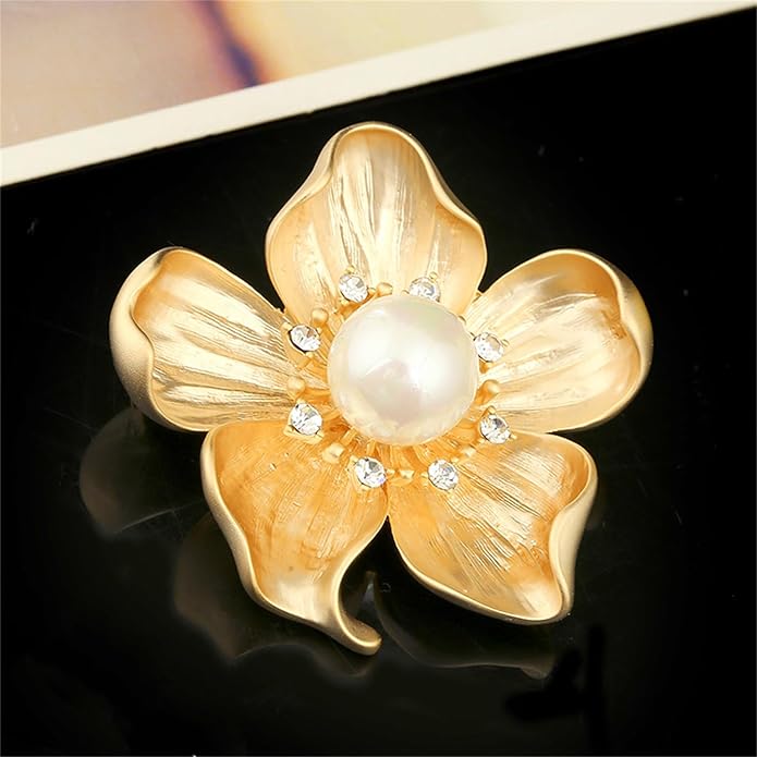 WCRAZYE Yellow Flower White Pearl Brooch for Women Girls - Gold Autumn Flower Pins for Mother, Wife, GF - Wedding, Bridal, Bouquet, Party Charm - Christmas, Valentine's Day
