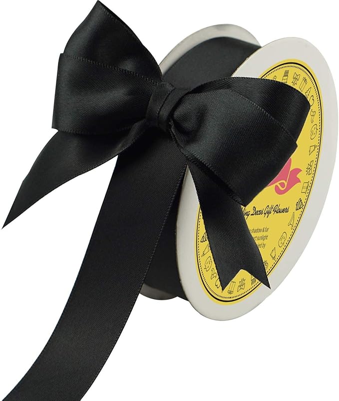 LEEQE Black Double Face Satin Ribbon 1 inch X 25 Yards Spool Very Suitable for Weddings Gift Package Wrapping Dancer Wand Sewing Party Hair Bow Invitation Decorations and More