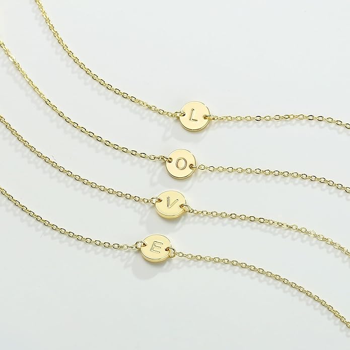 Ursteel Gold Initial Bracelet for Women Trendy - Personalized A-Z Letter Cute Bracelet for Women, Dainty Gold Coin Disc Womens Jewelry Gifts