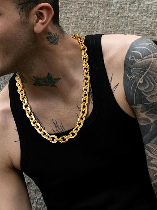 Hoyazvet Cable Chain Stainless Steel Necklace for Men Women, 3/5/8/10/13MM Width, 18K Gold Plated/Black Metal/316L Stainless Steel Sturdy Rolo Link Chain Necklace, 18-30inch Length