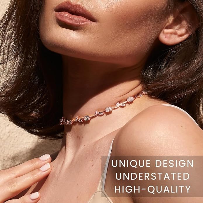 Nikita By Niki 18K Leaf Choker Necklace – Elegant Bridal Choker for Weddings, Formal Choker Necklace for Women, Dainty Wedding Jewelry Gift