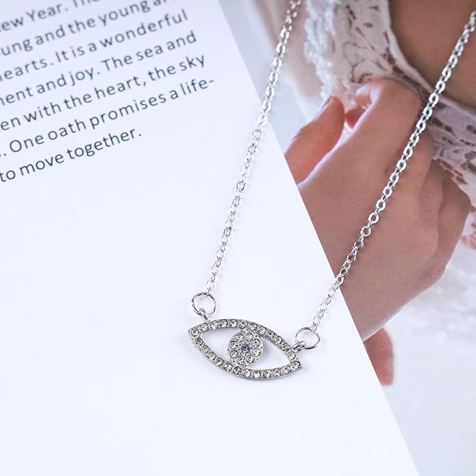 Bohemia Cz Evil Eye Necklace Crystal Eye Pendant Necklace Pave Evil Eye Choker Necklace Gold Lucky Eye Halo Necklace Jewelry for Women and Girls