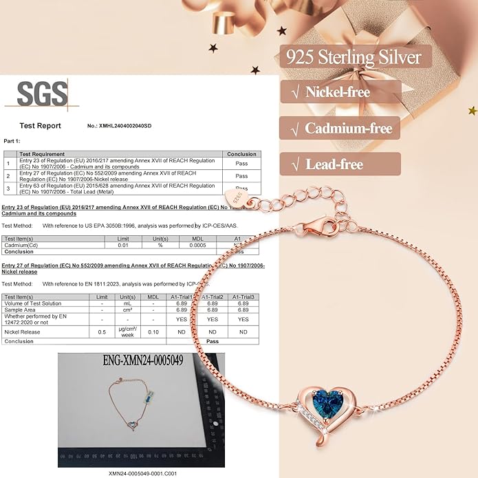 LAVUMO Love Heart Bracelets for Women 925 Silver Charm Birthstone Bracelet Adjustable Anniversary Birthday Jewelry Gifts for Women Girlfriend Wife Daughter Mom Her