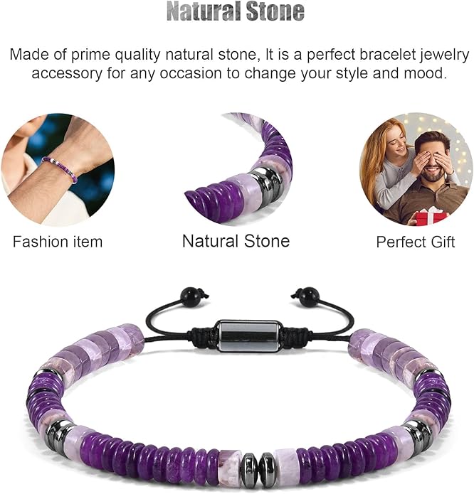 VIBILIA Healing Crystal Bracelets Beaded Bracelets for Men Women Natural Stone Adjustable Bracelets Unique Gifts for Father Son Grandfather Brother Friend
