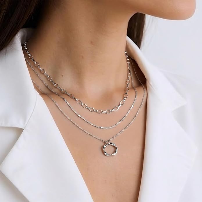 Gold Necklaces for Women Trendy Layered Circle Paperclip Pendant Choker Jewelry