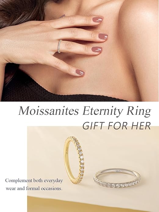 CYW Moissanite Sapphire Ruby Emerald Hand Setting Full Eternity Rings for Women, Solid 925 Sterling Silver, Stackable Ring, Wedding Birthday Valentines Anniversary Mothers Day Ideal Gift for Her
