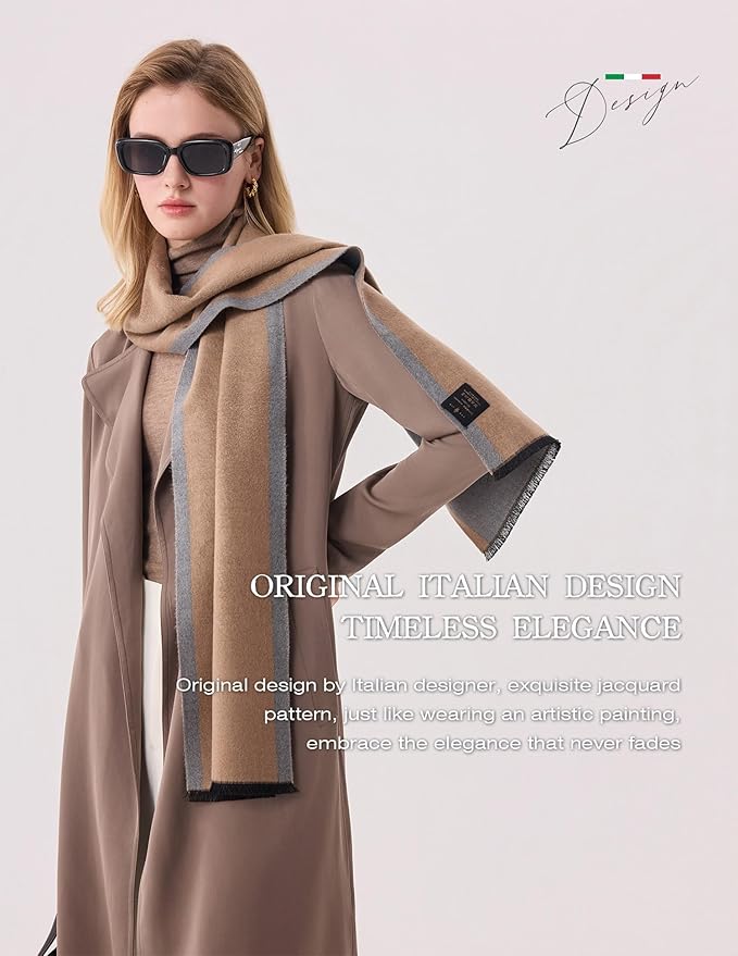 ZHE JIN Luxurious Silk Scarf for Women, Warm Soft Scarves Winter Gift for Her, 100% Brushed Mulberry Silk, Gentleman, 71"x12"