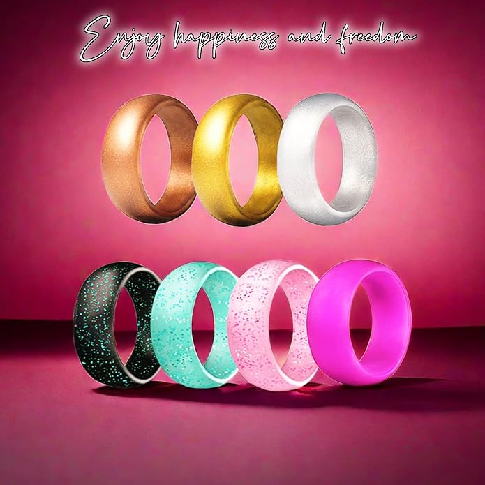 hexiaoxiao Silicone Ring Women Rubber Wedding Bands for her 5.7mm Wide,2mm Thick