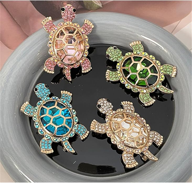 Cute Tortoise Brooch for Women,Rhinestone Crystal Turtle Tortoise Shell Brooch Pins Vintage Animal Lapel Pins Fashion Clothing Accessories Decorative Jewelry Mother's Day Easter