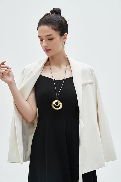 Long Boho Necklaces for Women Vintage Leather Wooden Pendant Y Choker Ethnic Style Gold Circle Hippie Sweater Necklace