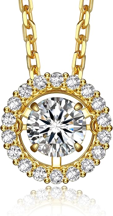 MomentWish Floating Necklace for Women, 0.5/1 Carat Dancing Moissanite Necklace for Her 925 Sterling Silver Pendant Anniversary Birthday Christmas Gift for Wife Mom Girlfriend