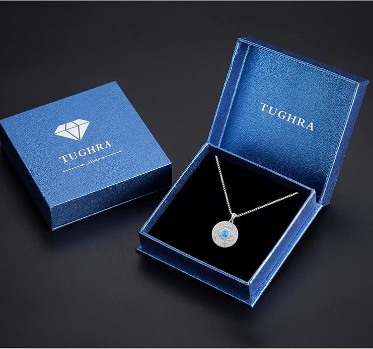 TUGHRA Evil Eye Necklace S925 Sterling Silver Evil Eye Pendant Necklaces Protection Jewelry Amulet Gift for Women Girls Boys Men Birthday Anniversary