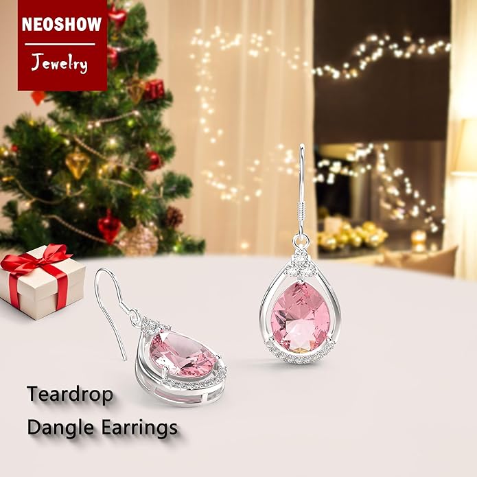 18K White Gold Plated Sterling Silver Teardrop Cubic Zirconia Drop Dangle Earrings for Women Pear Cut CZ Diamond Dangle Earrings Hypoallergenic Jewelry
