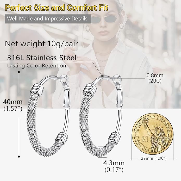 PROSTEEL 30/40/60/80/100mm Chunky Hoop Earrings For Women Gold Plated/Black Stainless Steel Hoops Earrings Statement Jewelry