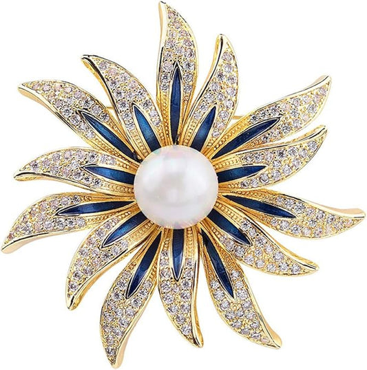 Brooch Pins for Women Girls Fashion Flower Crystal Rhinestone Pearl Jewelry