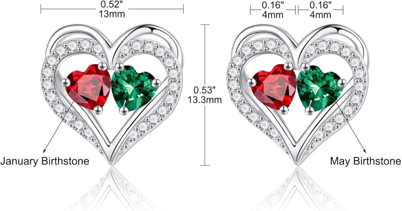 Iefil Birthstone Earrings for Women - 925 Sterling Silver Heart Earrings Anniversary Birthday Gifts for Women Wife Girlfriend Mom
