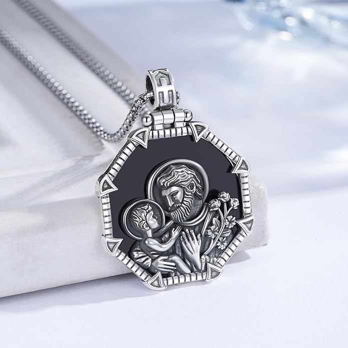 Taioiat Saint Necklace 925 Sterling Silver St Necklace Amulet Pendant Jewelry Religious Gift for Men Women