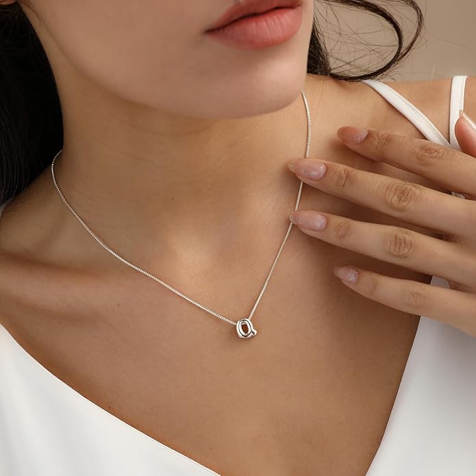Bubble Gold Letter Necklace for Women, 14k Gold Plated Balloon Initial Necklace, Dainty Gold Necklace for Women, Personalized Bubble Pendant Name Necklace, Fashion Accessories Trendy Jewelry